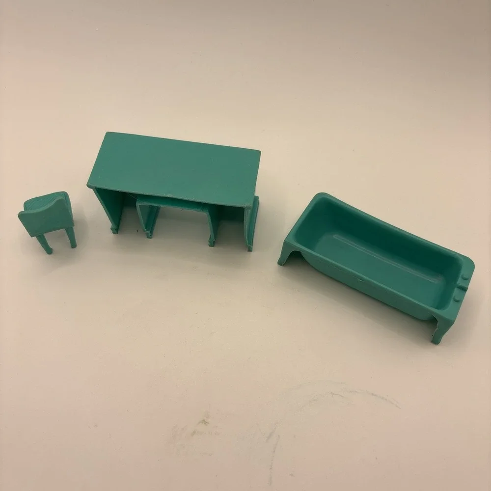 Marx Dollhouse Furniture Lot Of 3 Bedroom Bathroom‎ Plastic Aqua Vintage